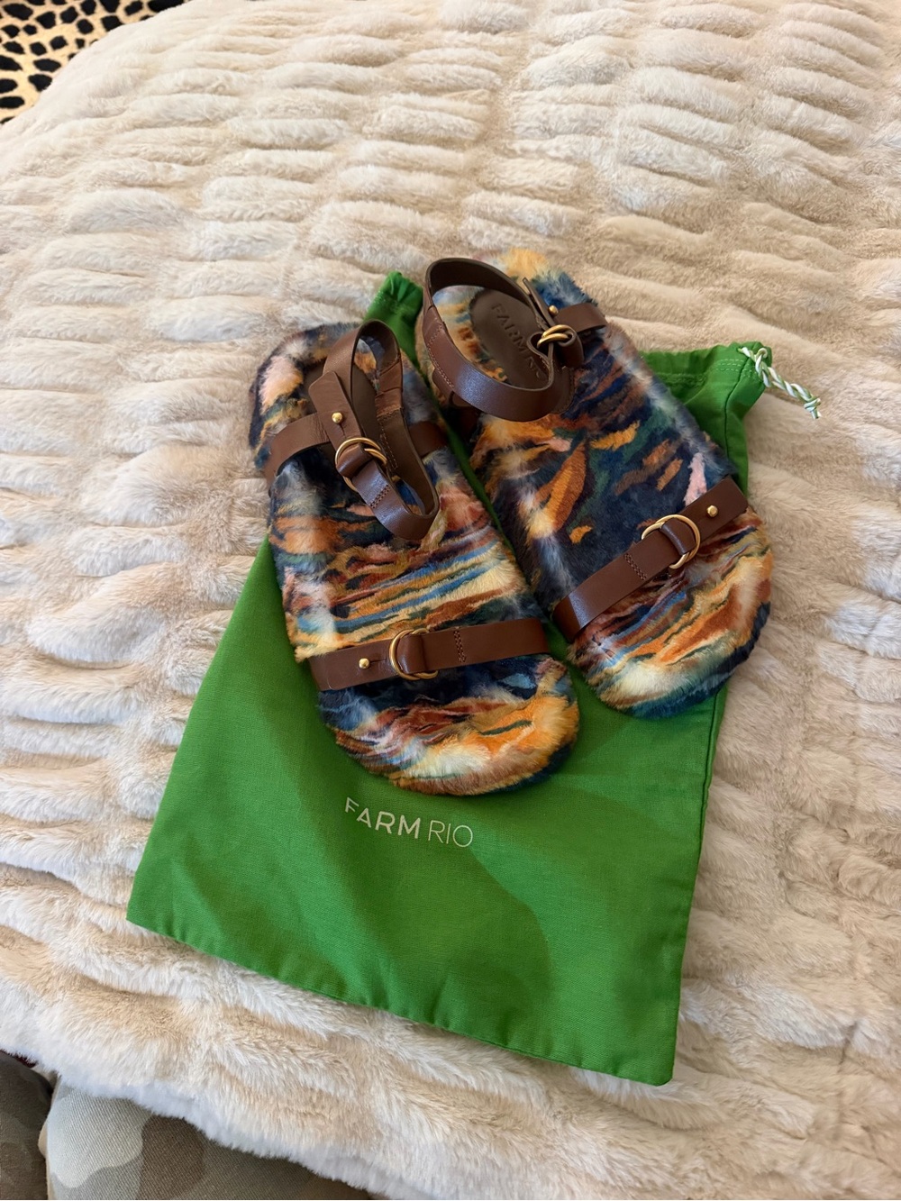 FARM Rio Kids Multicolor Faux Fur Strap Sandals with Brown Straps